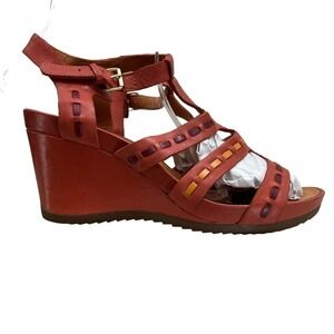 Geox Rorie Wedge‎ Sandal Leather Slingback Ankle Strap Orange Women Size EUR 39